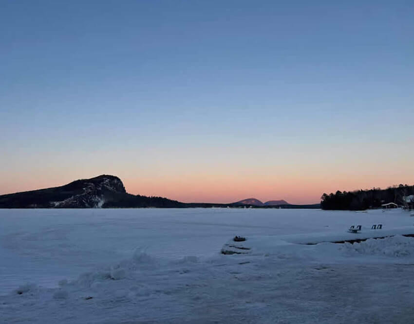 Mount Kineo at sunrise in winter.